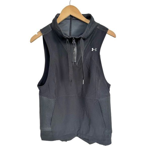 Under Armor New Media Woven Vest 1/4 Zip Kangaroo Pocket Mesh Woven Back Size XS - Picture 11 of 16